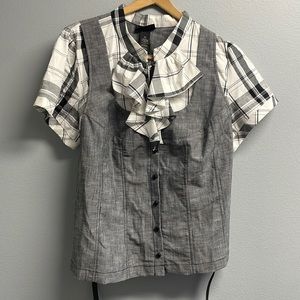 Lane Bryant Blouse/Vest combo Black and white plaid, size W22